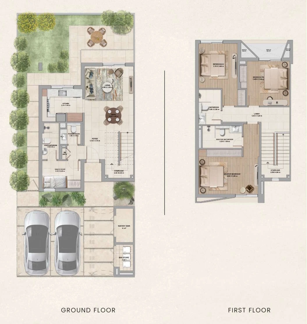 Al Ghadeer Parks: Three bedroom townhouse example