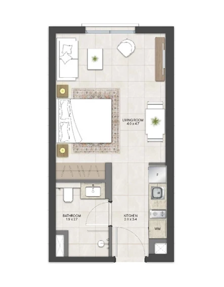 Bloom Living Alhambra: Studio apartment example