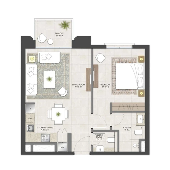 Bloom Living Alhambra: One bedroom apartment example