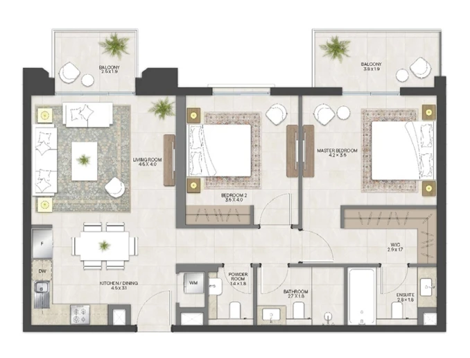 Bloom Living Alhambra: Two bedroom apartment example