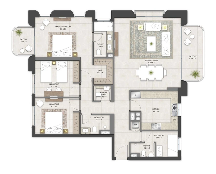 Bloom Living Alhambra: Three bedroom apartment example