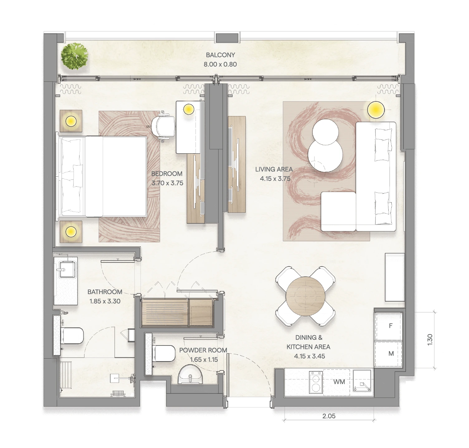 Bloom Arjaan by Rotana: 1 bedroom apartment, Type A1