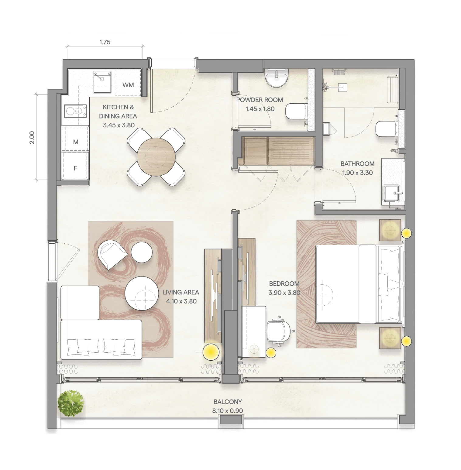 Bloom Arjaan by Rotana: 1 bedroom apartment, Type A2